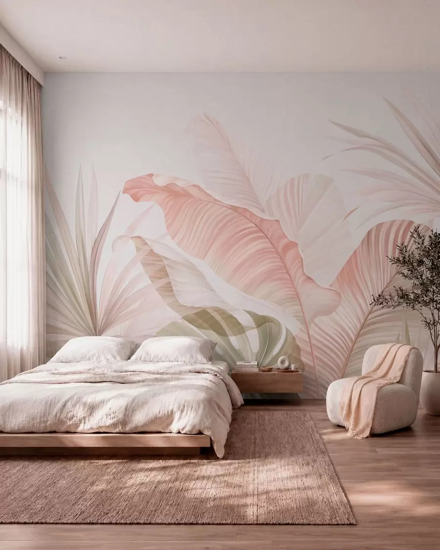 murais de parede Folhas tropicais delicadas em tons pastel w05810