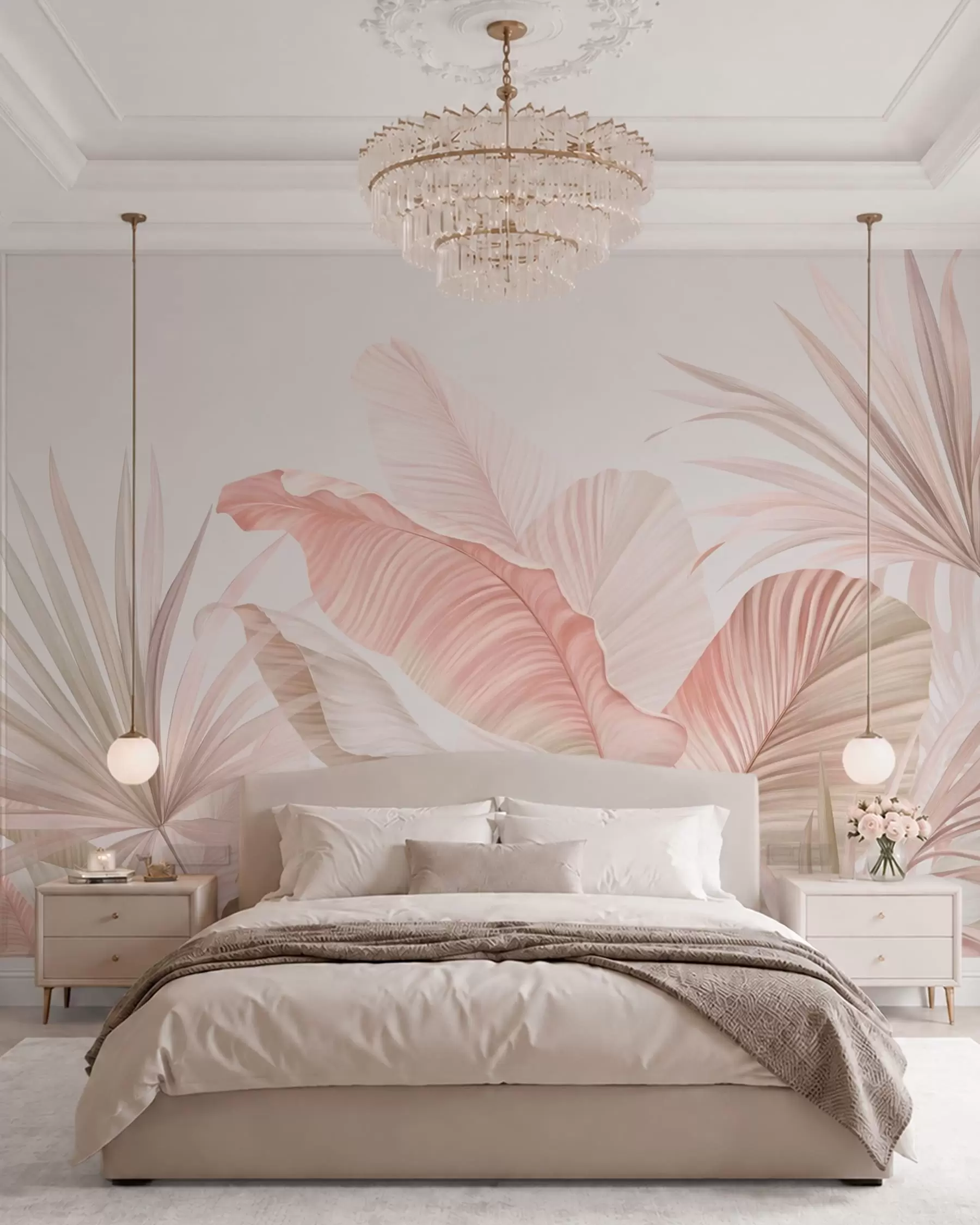 murais de parede Folhas tropicais delicadas em tons pastel w05810