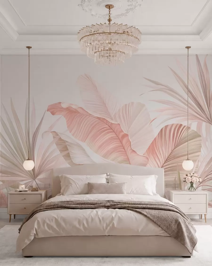 murais de parede Folhas tropicais delicadas em tons pastel w05810