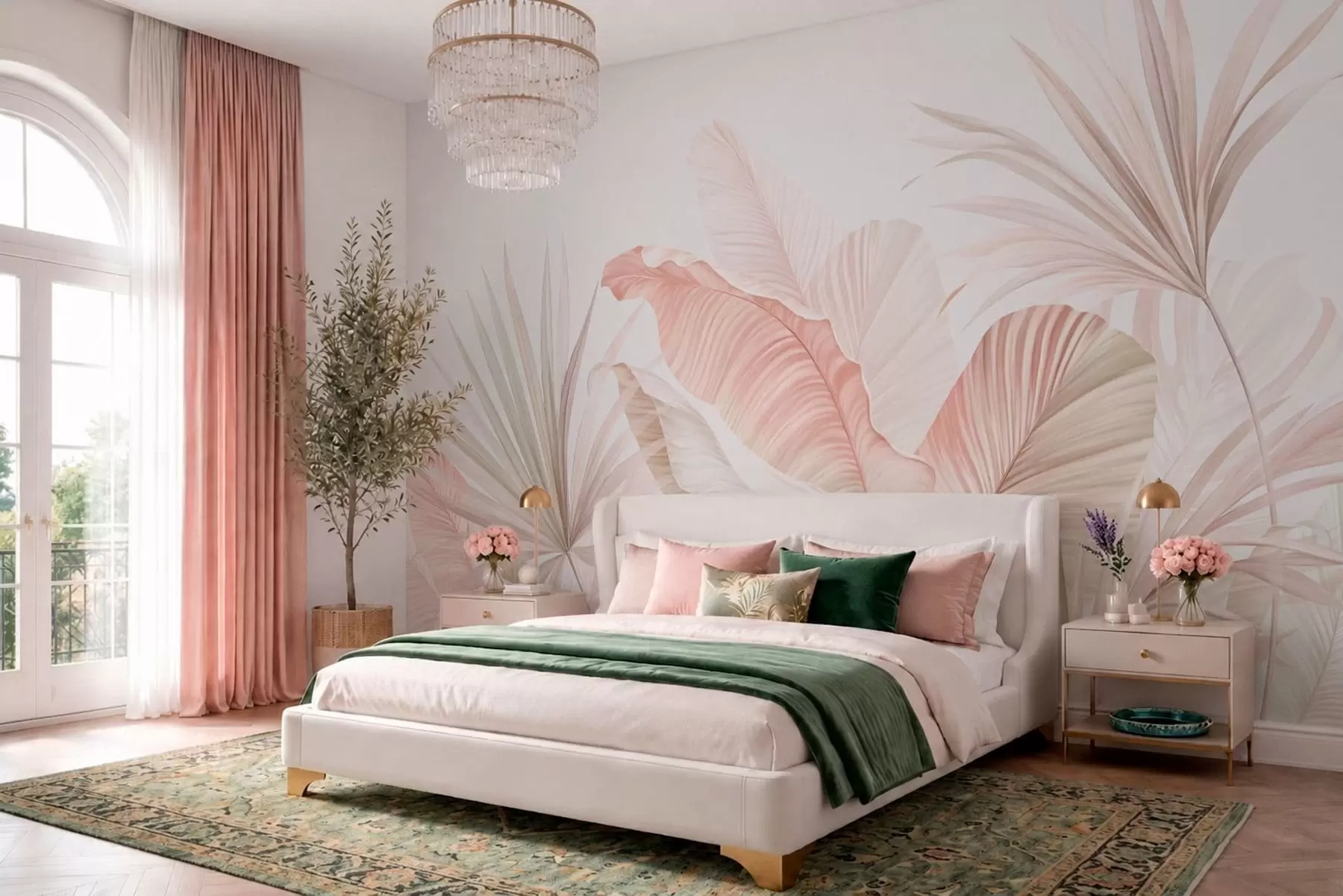 murais de parede Folhas tropicais delicadas em tons pastel w05810