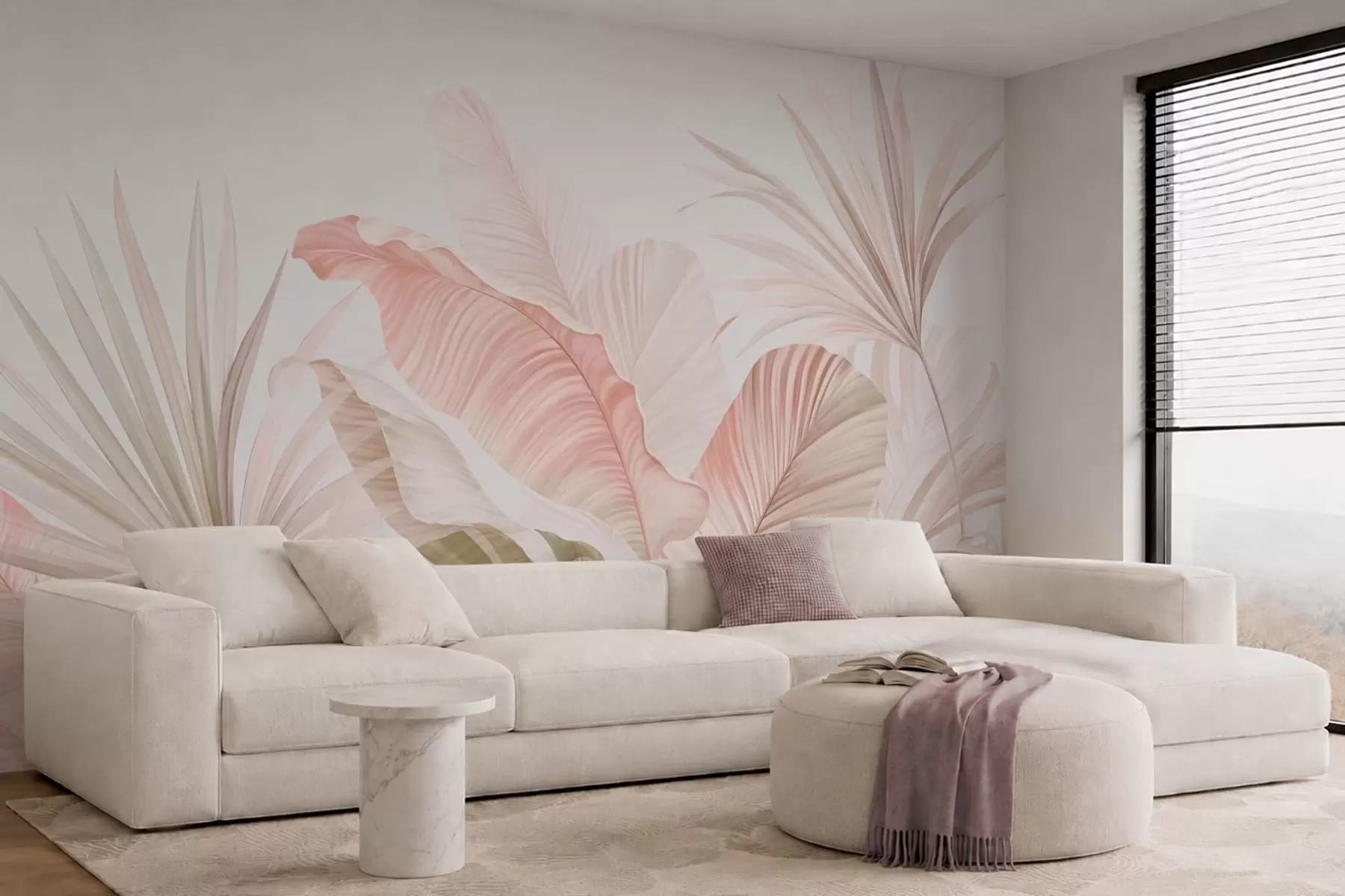 murais de parede Folhas tropicais delicadas em tons pastel w05810
