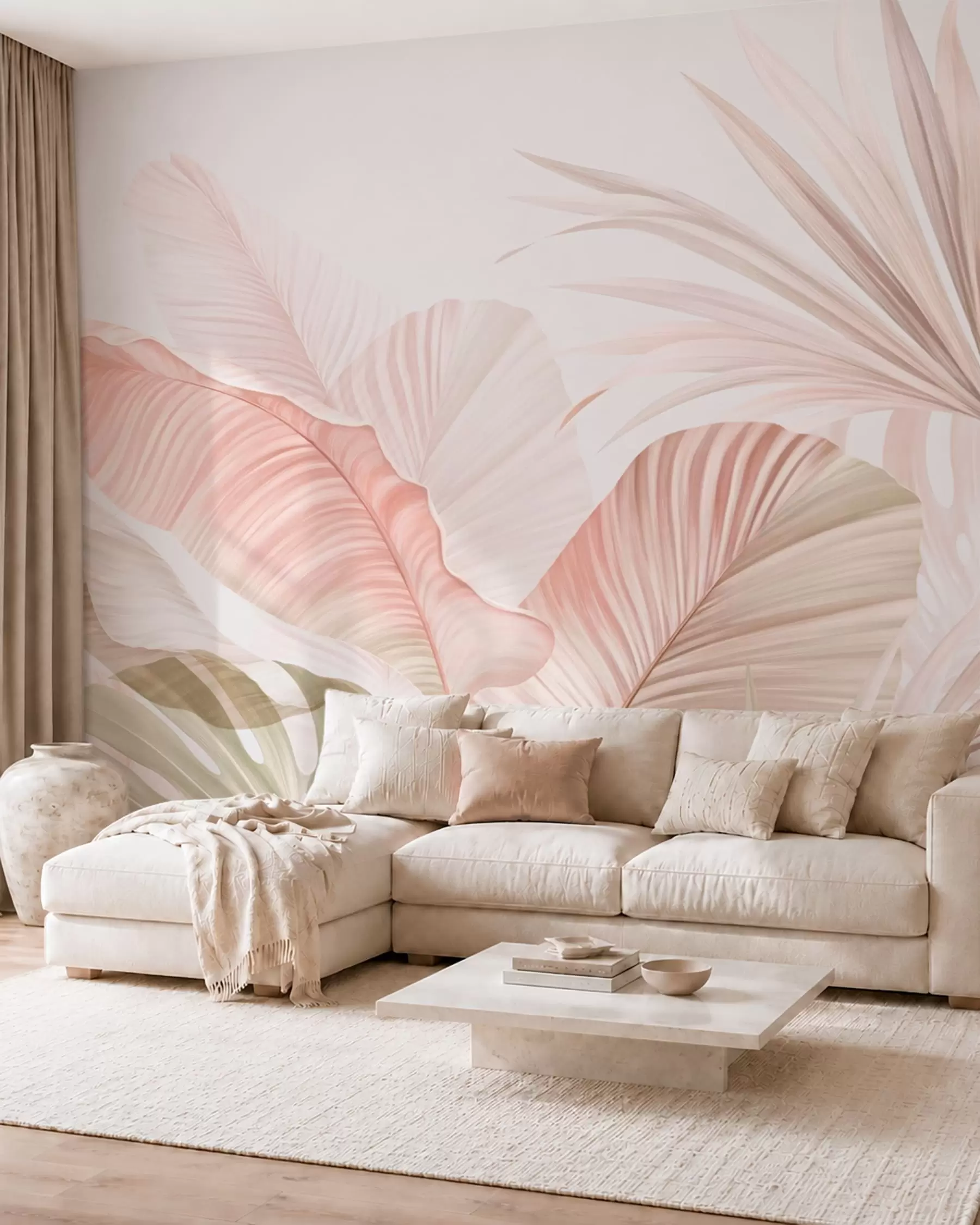 murais de parede Folhas tropicais delicadas em tons pastel w05810