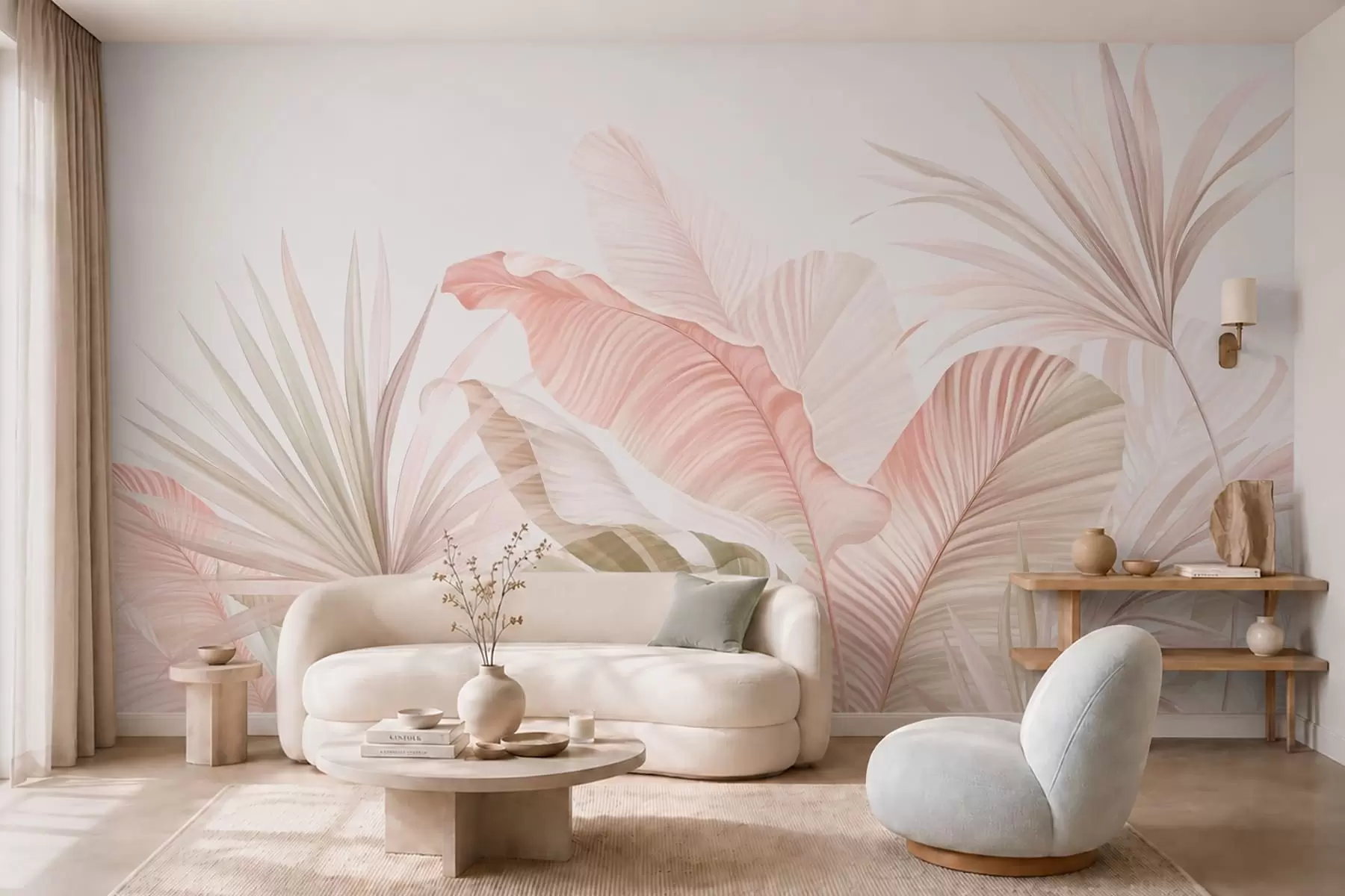 murais de parede Folhas tropicais delicadas em tons pastel w05810