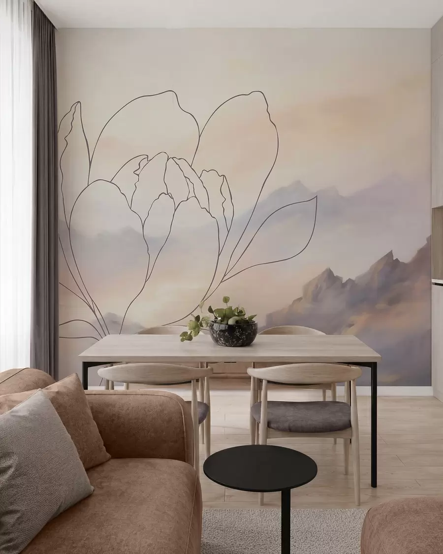 murais de parede Paisagem montanhosa com a silhueta de uma flor w05788