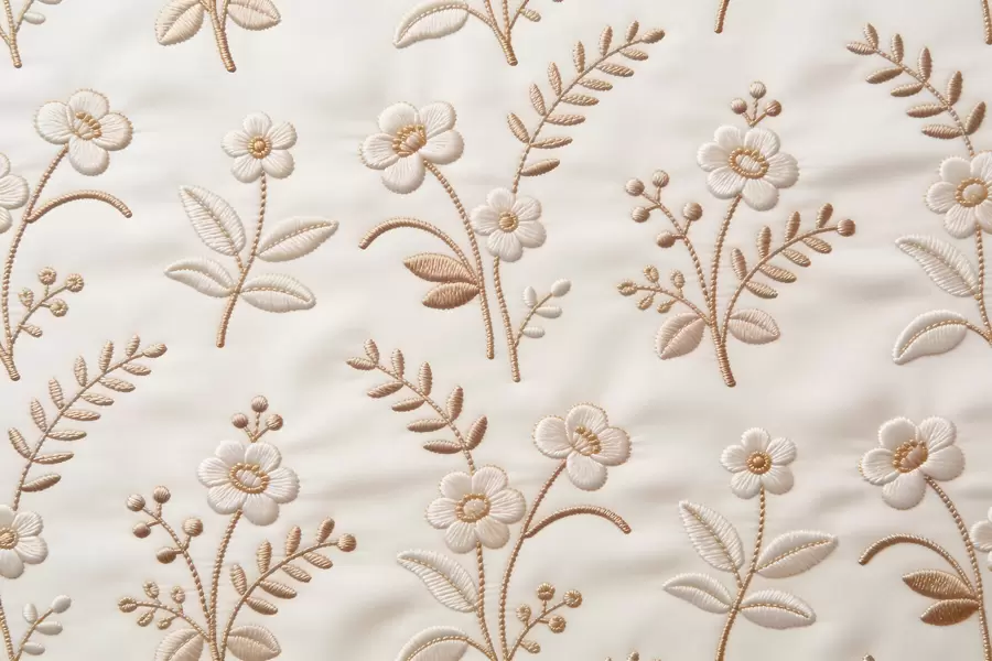 murais de parede Padrão floral em bordado simulado com fio amarelo sobre tecido w09953