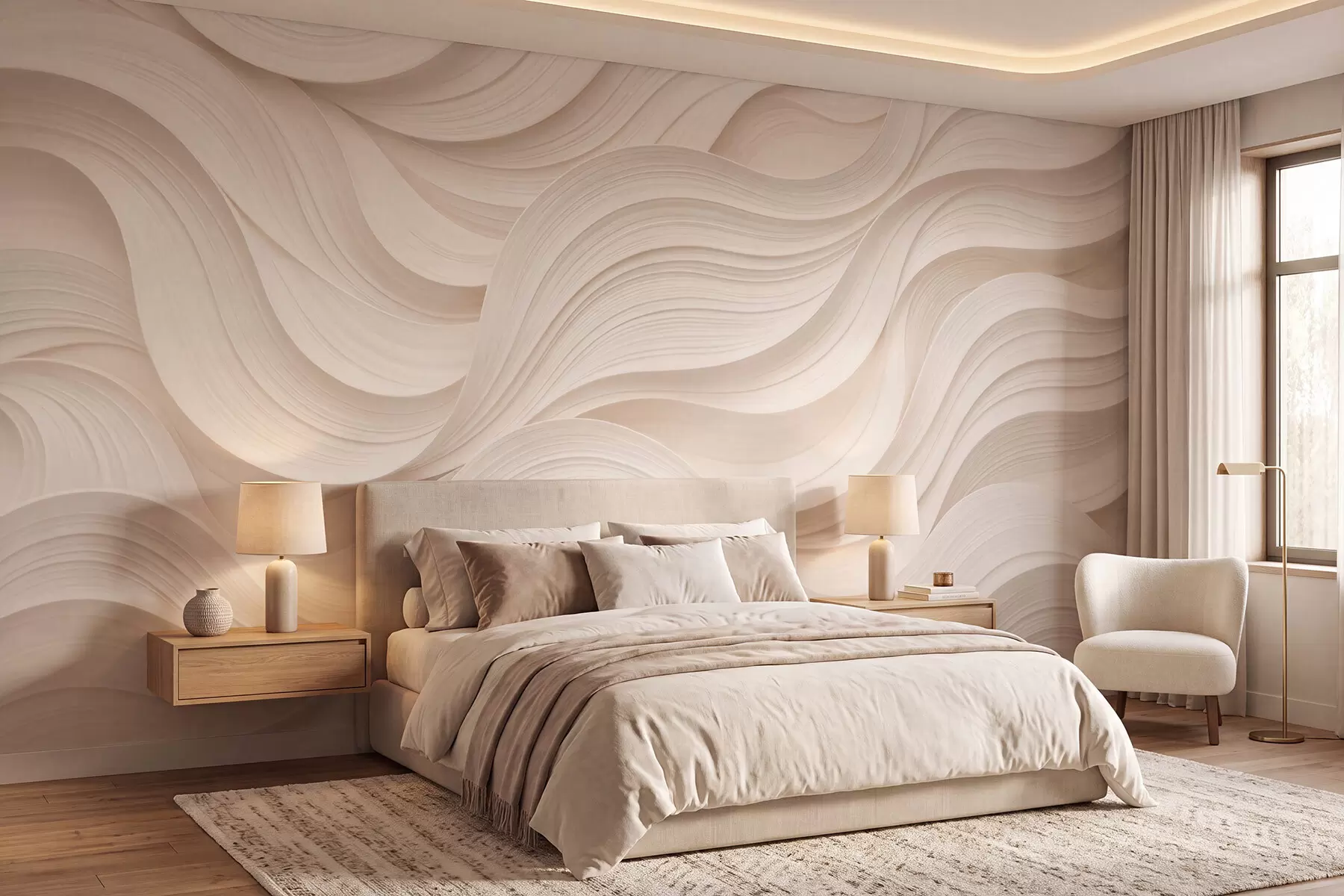 murais de parede Ondas abstratas em bege, em estilo 3D w09957