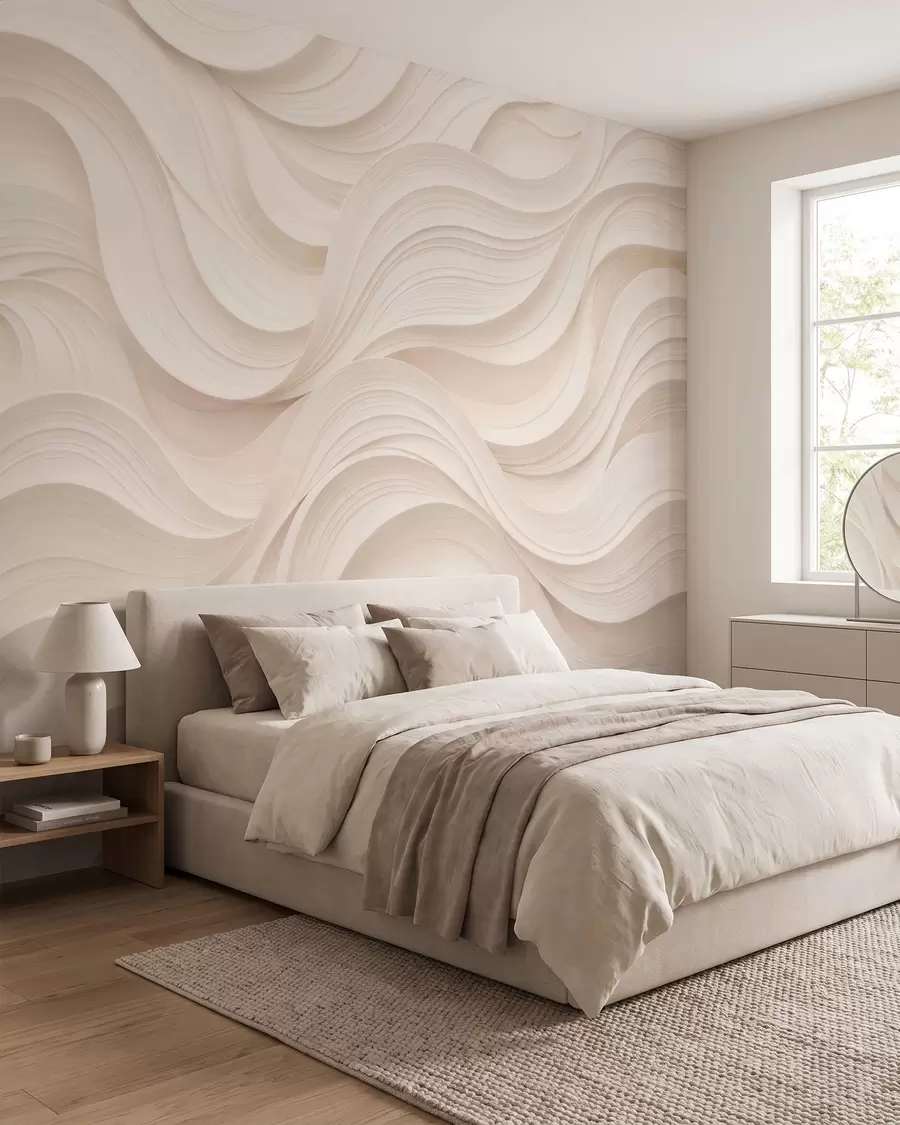 murais de parede Ondas abstratas em bege, em estilo 3D w09957