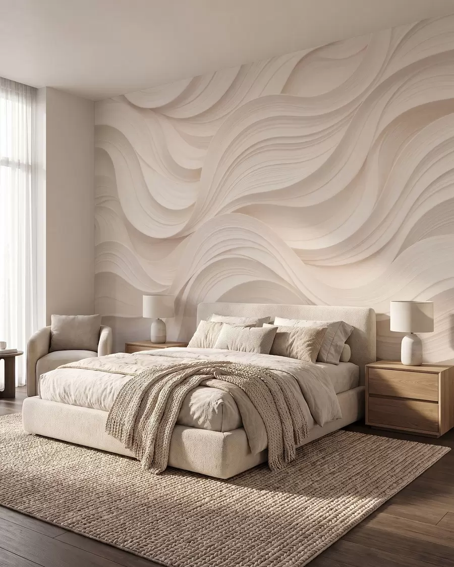 murais de parede Ondas abstratas em bege, em estilo 3D w09957