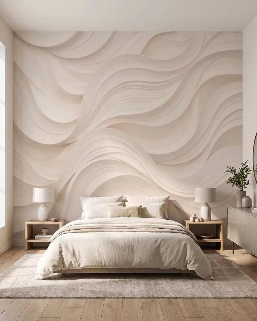murais de parede Ondas abstratas em bege, em estilo 3D w09957