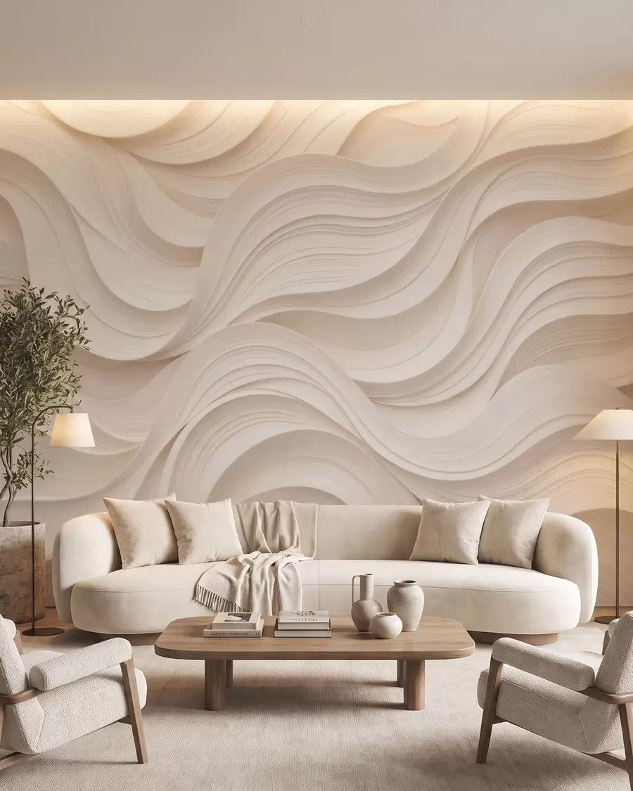 murais de parede Ondas abstratas em bege, em estilo 3D w09957