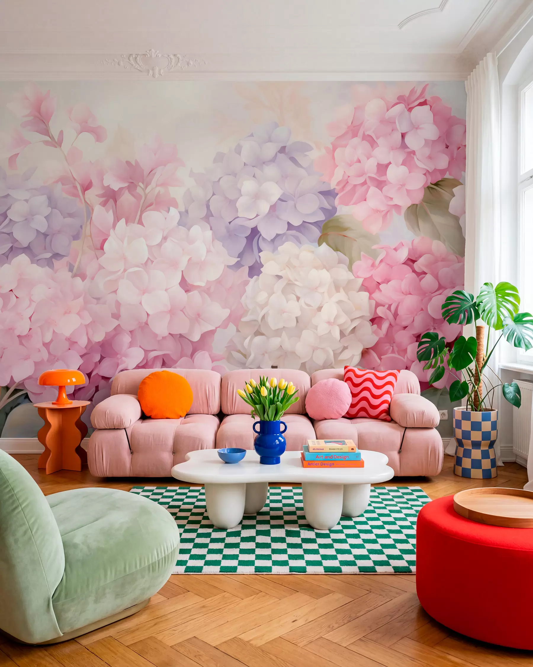 murais de parede Hortênsias em tons pastel w05796