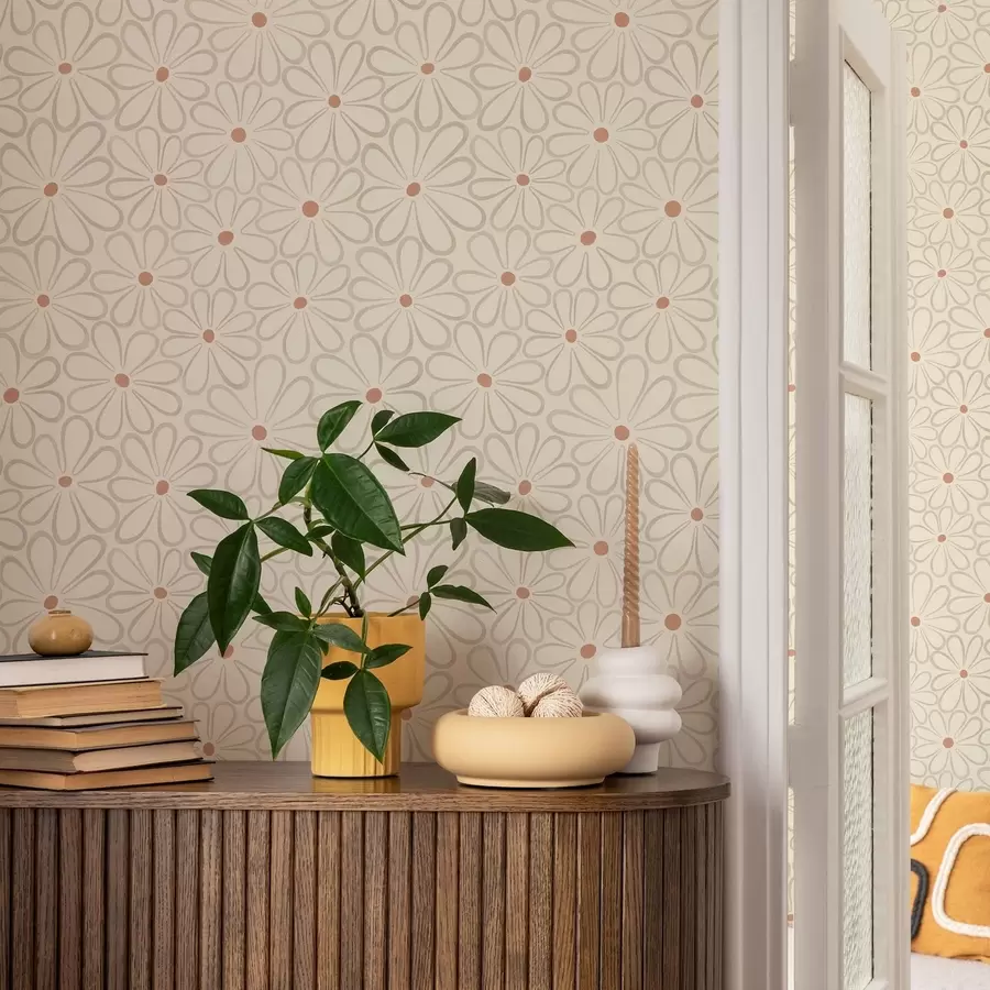 murais de parede Grandes flores com contorno sobre um fundo creme claro a01234v1