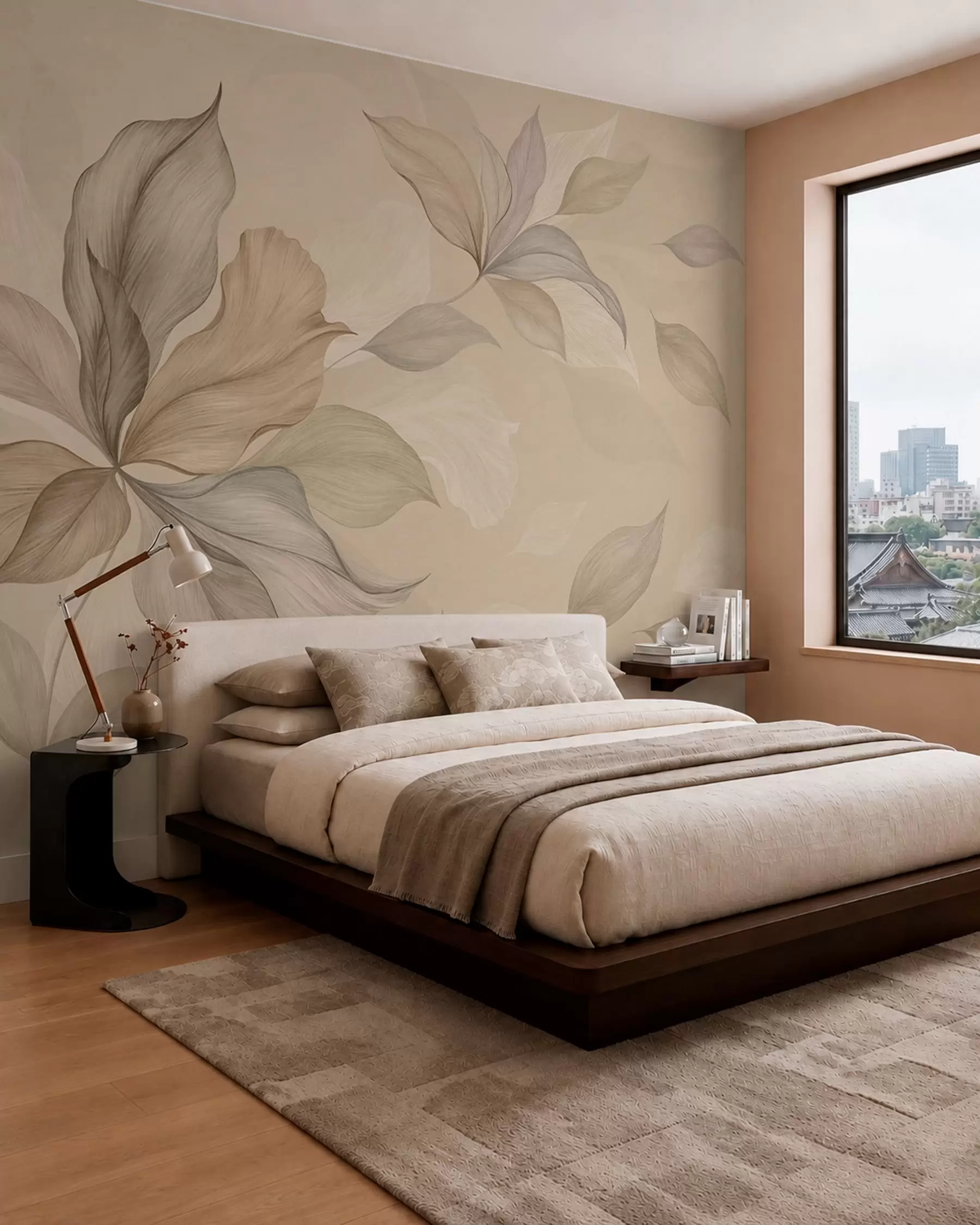 murais de parede Folhas decorativas grandes sobre um fundo quente w05733