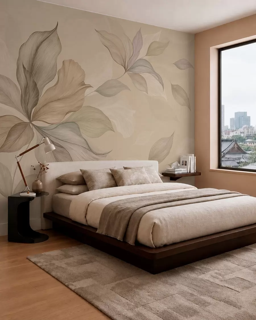 murais de parede Folhas decorativas grandes sobre um fundo quente w05733