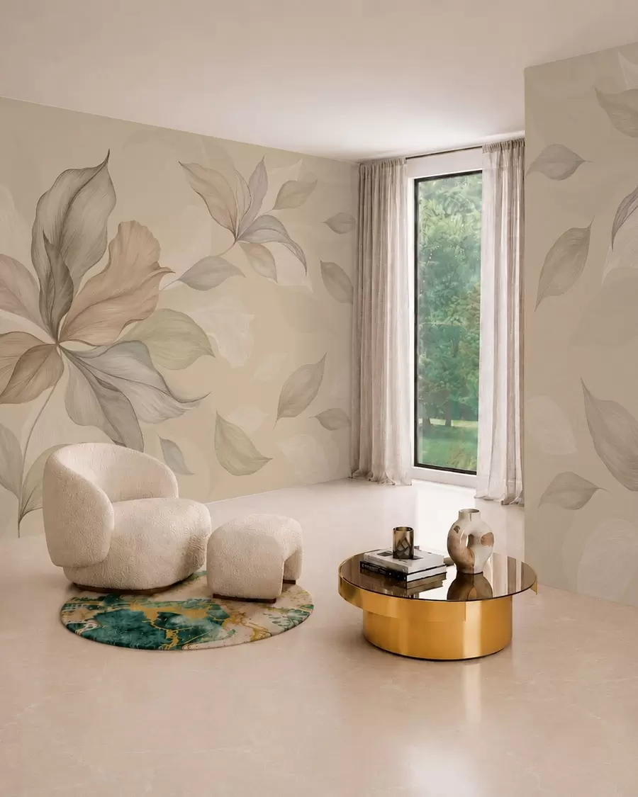 murais de parede Folhas decorativas grandes sobre um fundo quente w05733