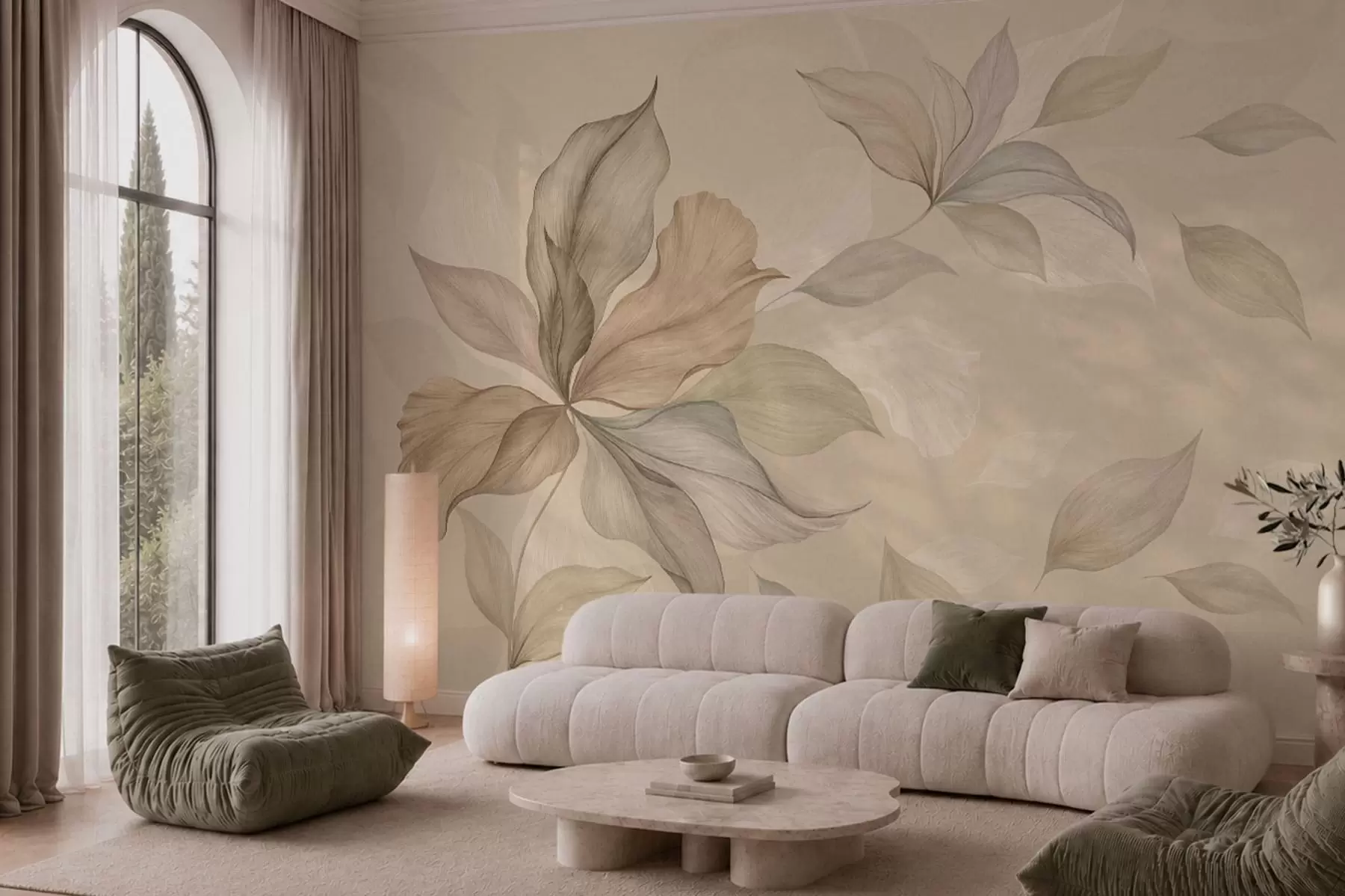 murais de parede Folhas decorativas grandes sobre um fundo quente w05733