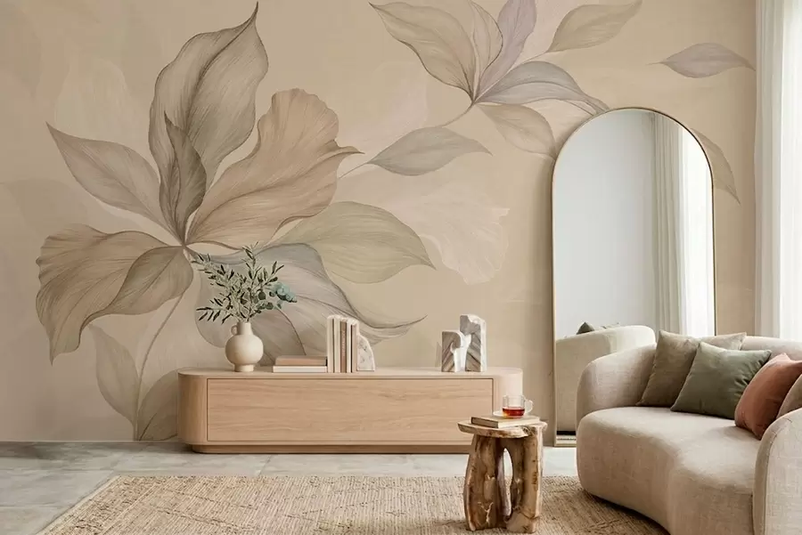murais de parede Folhas decorativas grandes sobre um fundo quente w05733