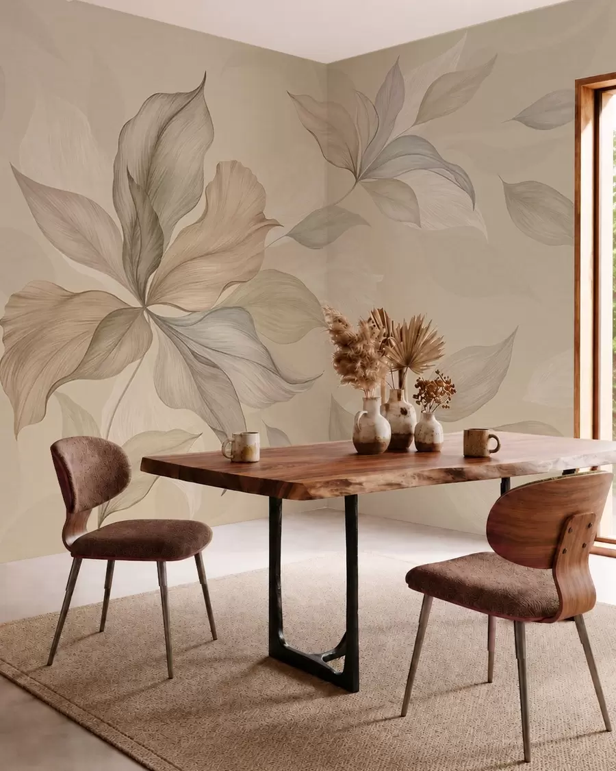 murais de parede Folhas decorativas grandes sobre um fundo quente w05733
