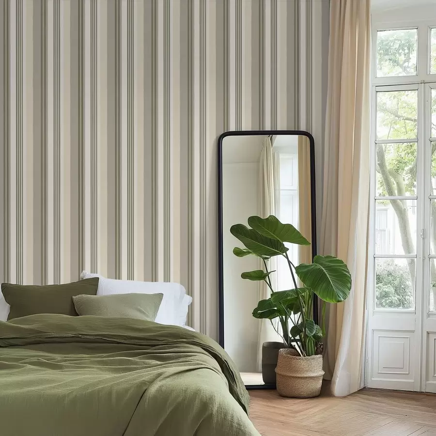 murais de parede Riscas em tons suaves de verde e creme a01248v2