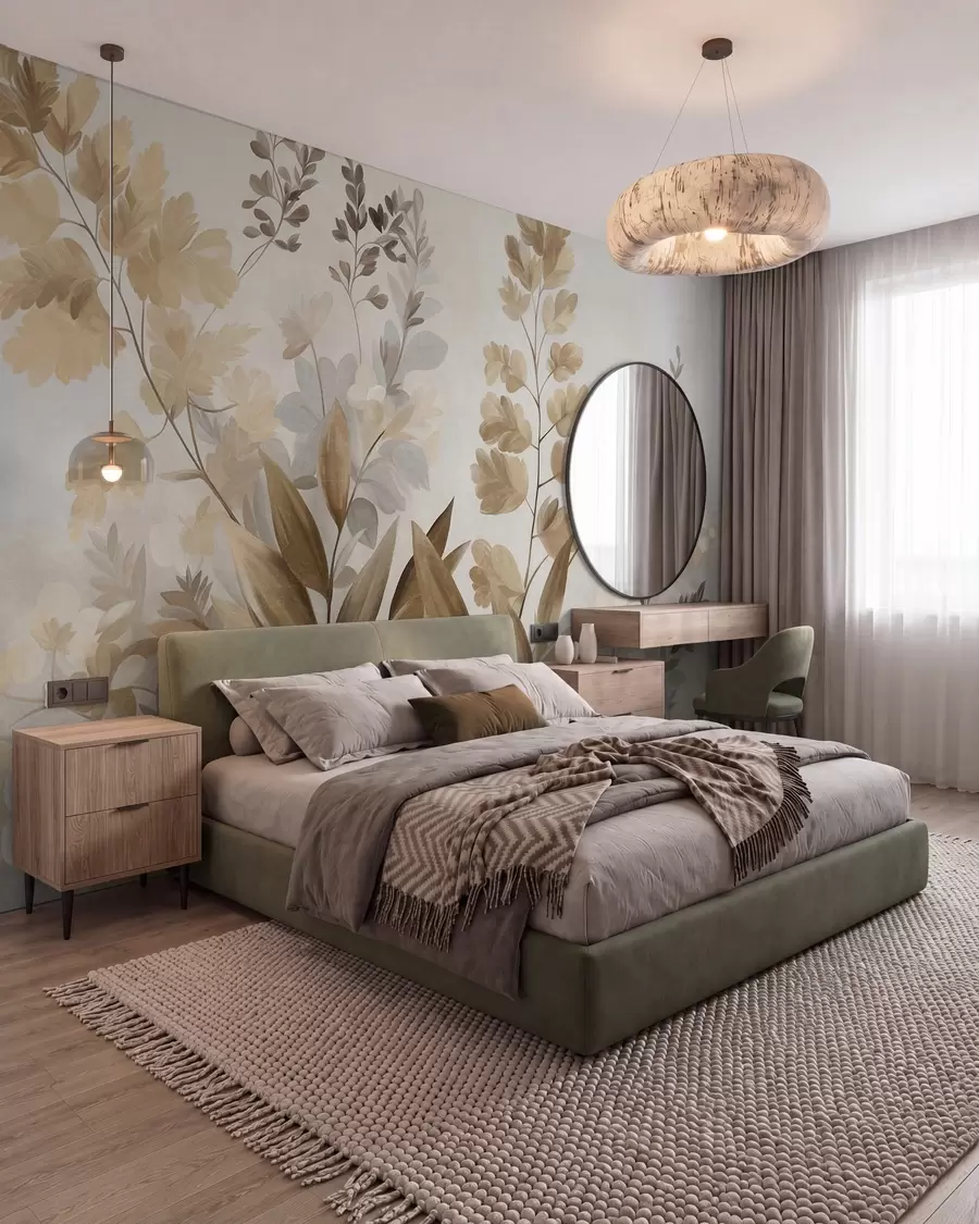 murais de parede Arte botânica com textura, várias plantas e folhas em tons de castanho e bege w09979