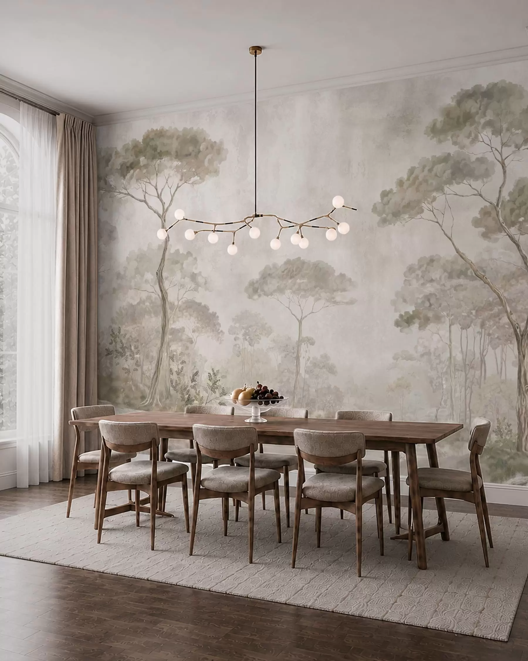murais de parede Floresta enevoada junto a águas tranquilas, em suaves tons pastel naturais w05817