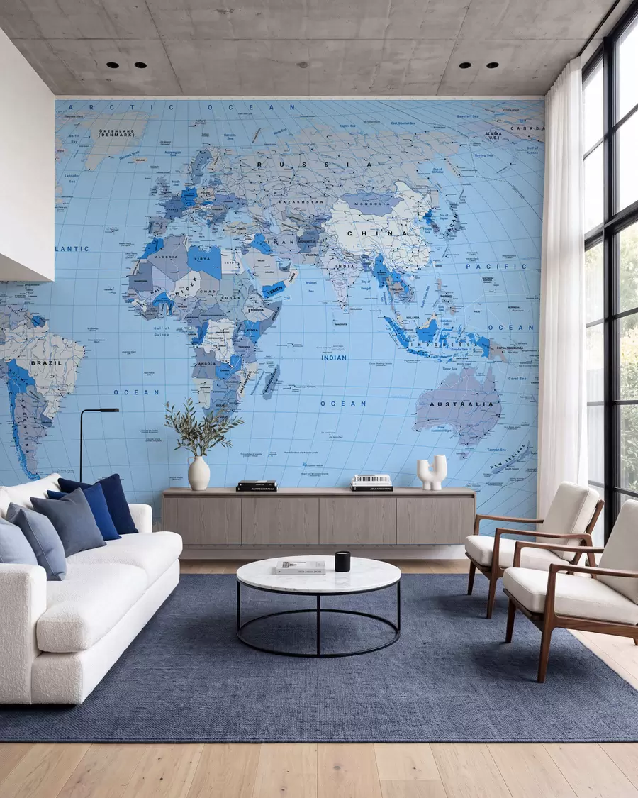 murais de parede Mapa mundo azul em inglês c00016env2