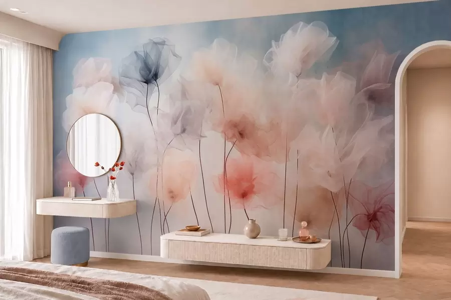 murais de parede Flores etéreas em delicados tons pastel w05818