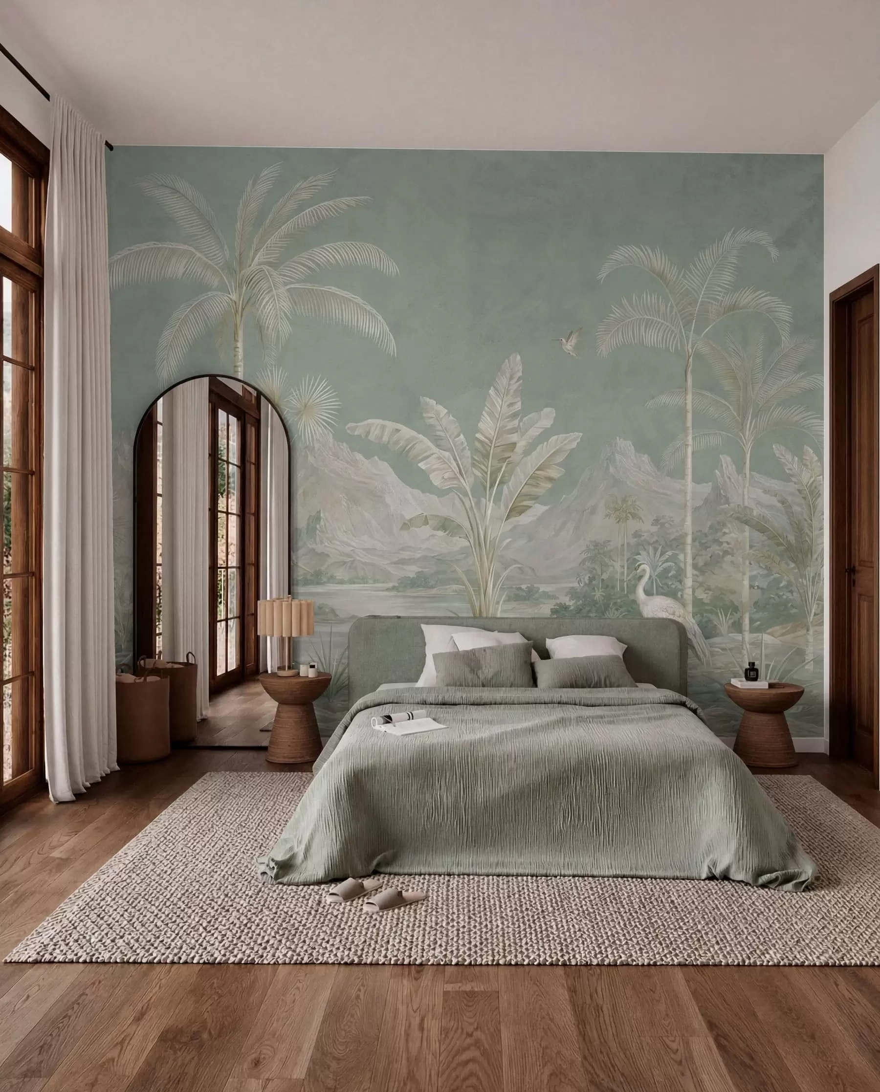 murais de parede Paisagem tropical em tons suaves de verde w05819