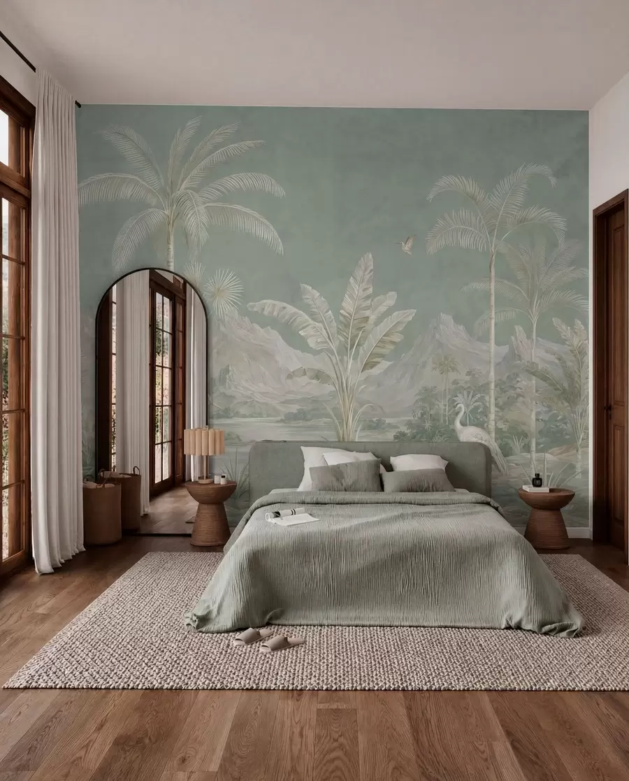 murais de parede Paisagem tropical em tons suaves de verde w05819