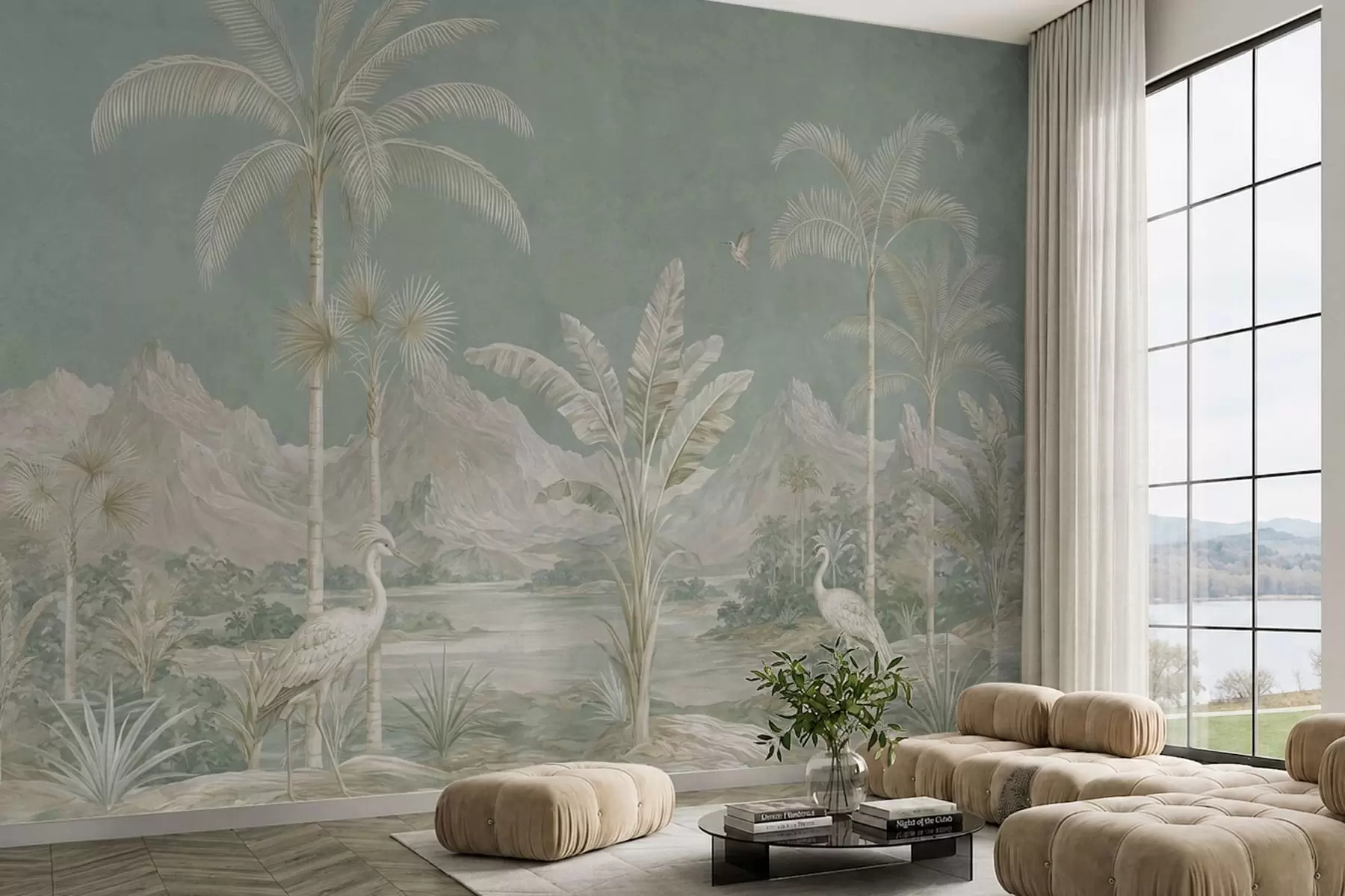 murais de parede Paisagem tropical em tons suaves de verde w05819
