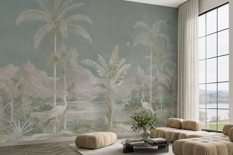 murais de parede Paisagem tropical em tons suaves de verde w05819