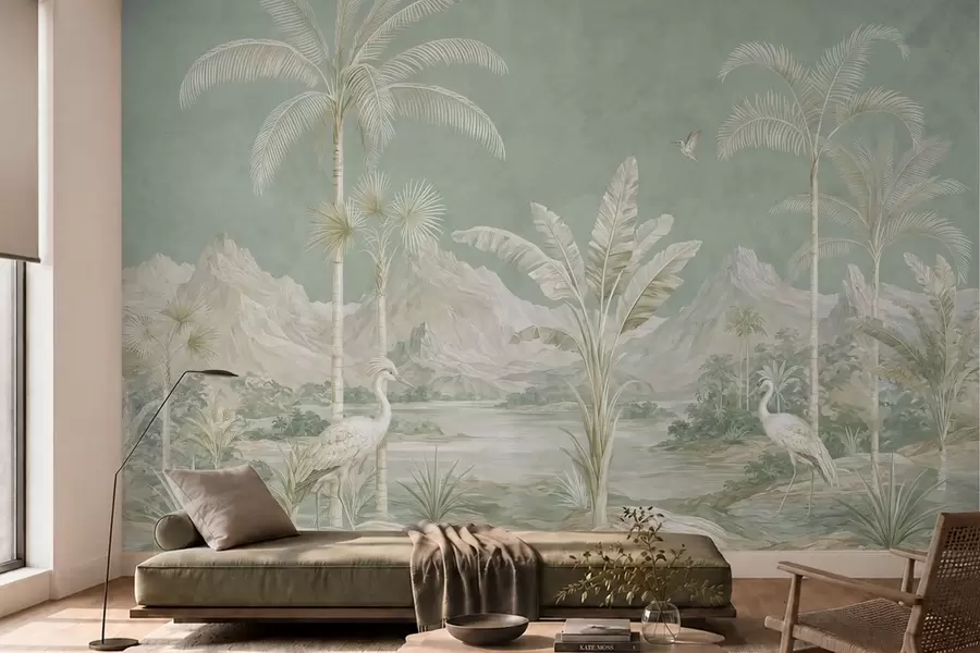murais de parede Paisagem tropical em tons suaves de verde w05819