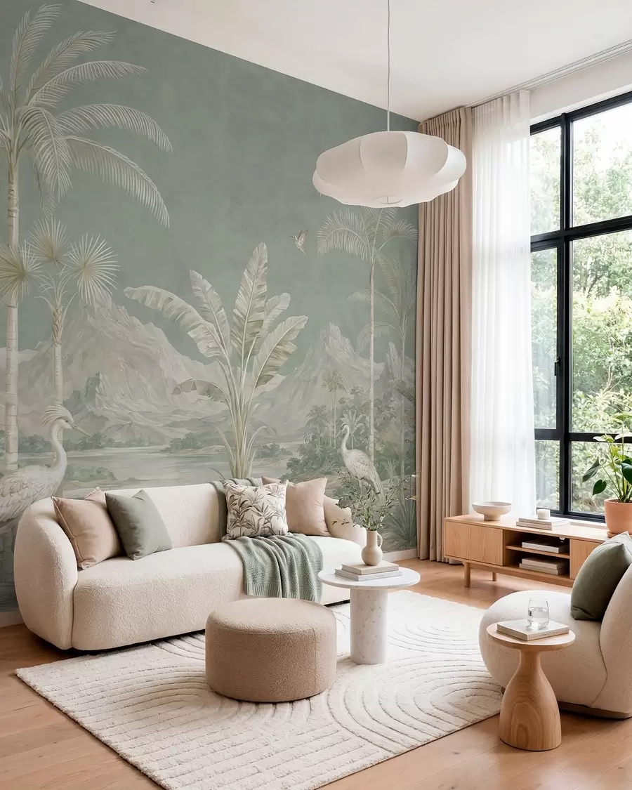 murais de parede Paisagem tropical em tons suaves de verde w05819