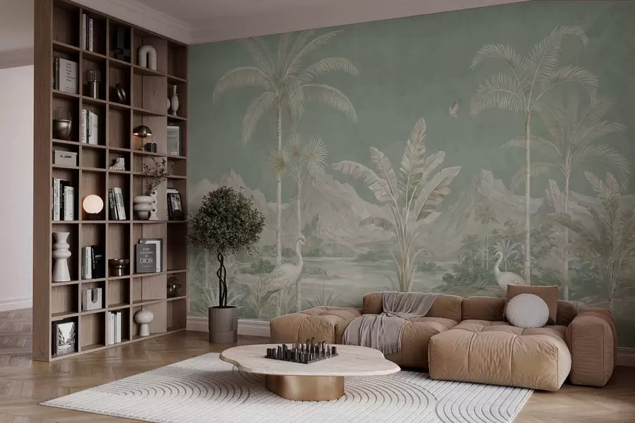 murais de parede Paisagem tropical em tons suaves de verde w05819