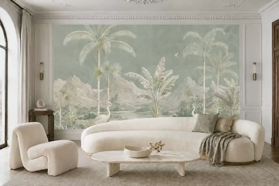 murais de parede Paisagem tropical em tons suaves de verde w05819