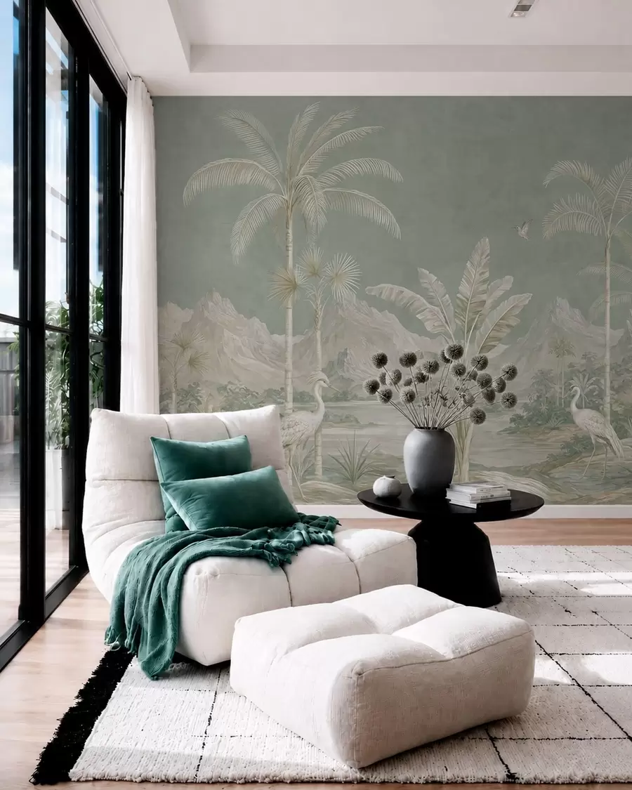 murais de parede Paisagem tropical em tons suaves de verde w05819