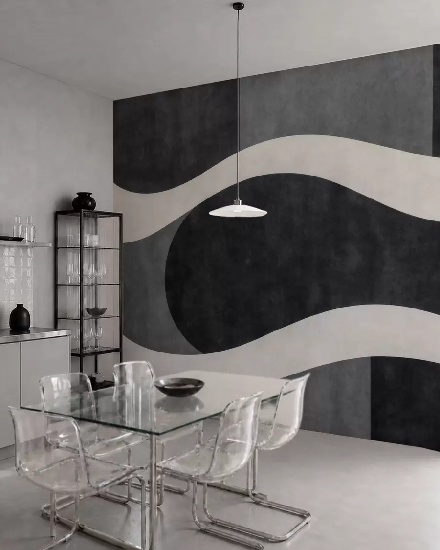 murais de parede Grafite com ondas suaves e claras sobre formas em cinzento-carvão escuro w05854