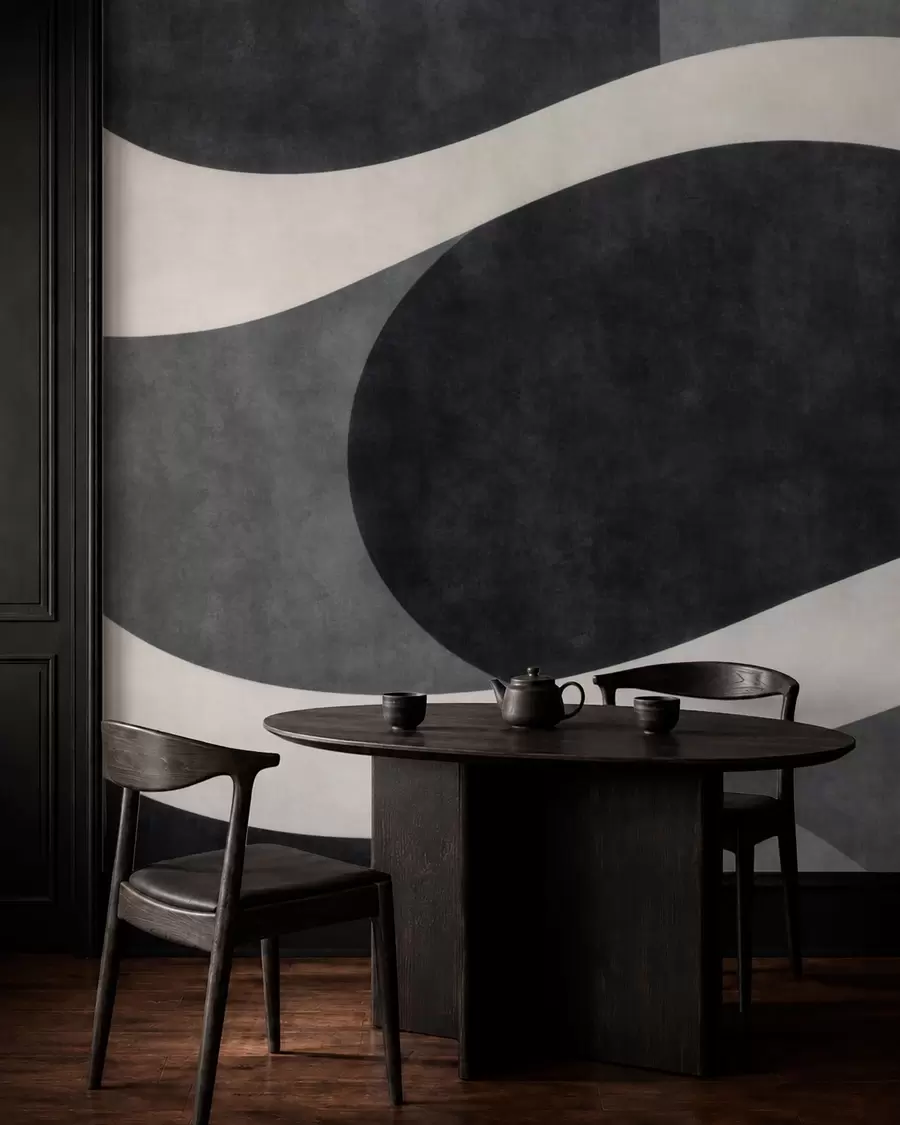 murais de parede Grafite com ondas suaves e claras sobre formas em cinzento-carvão escuro w05854