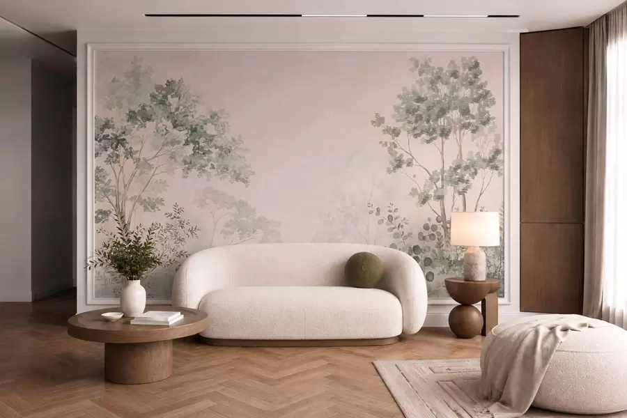 murais de parede Árvores e arbustos da floresta em tons pastel enevoados w05856