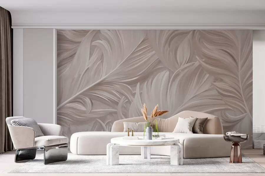 murais de parede Uma pena grande, pintada e curvada, em tons de rosa pérola w05757v1