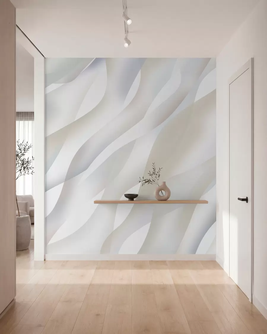 murais de parede Ondas abstratas em tons de cinzento e bege sobre um fundo branco w05758
