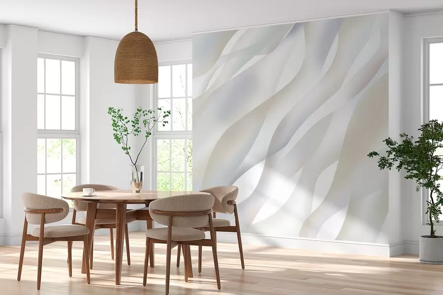 murais de parede Ondas abstratas em tons de cinzento e bege sobre um fundo branco w05758