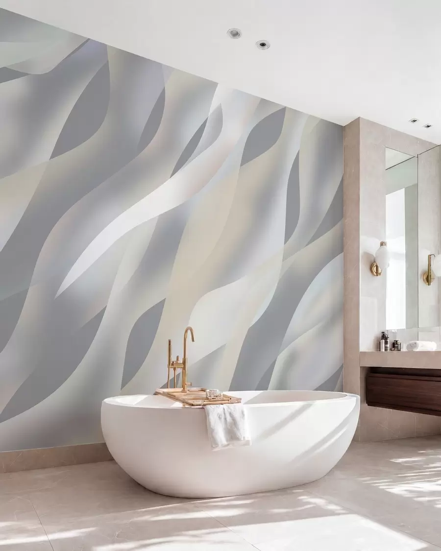murais de parede Ondas abstratas em tons de cinzento e bege sobre um fundo cinzento escuro w05758v2