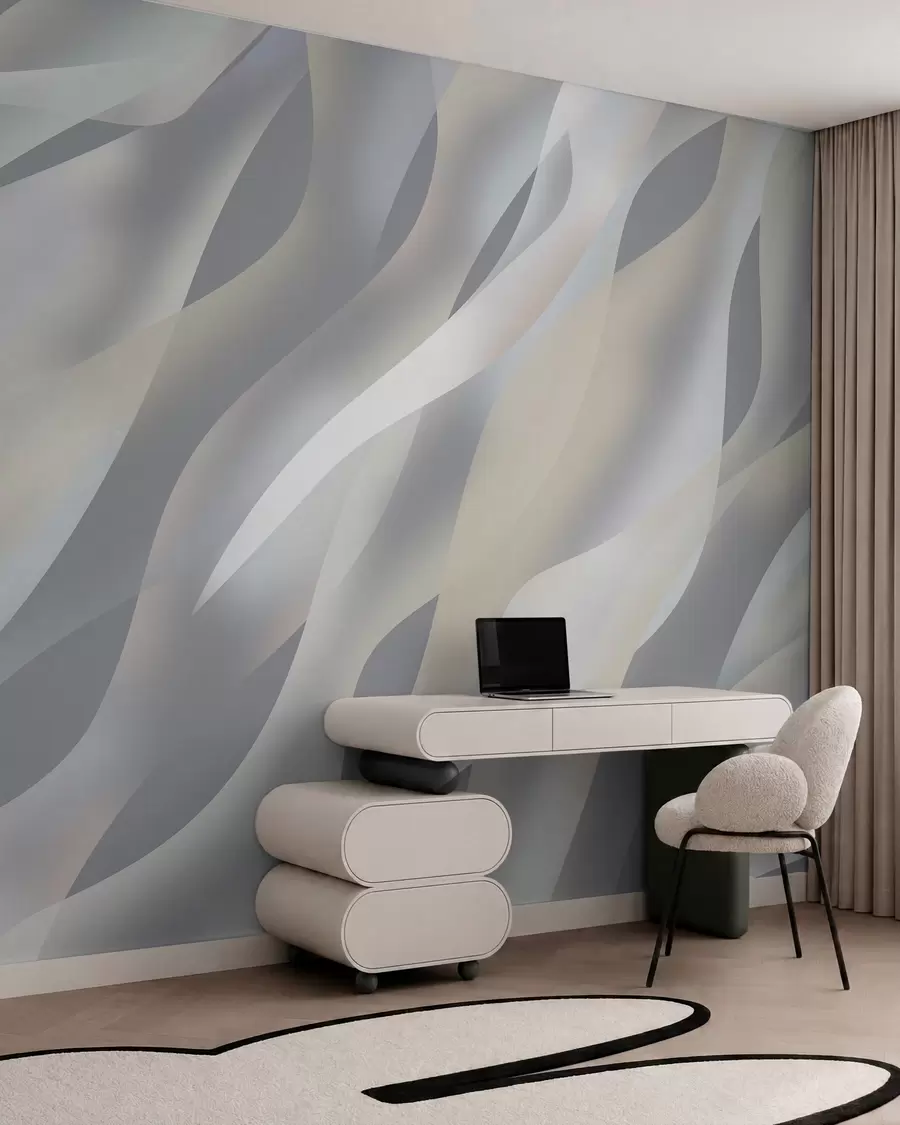 murais de parede Ondas abstratas em tons de cinzento e bege sobre um fundo cinzento escuro w05758v2
