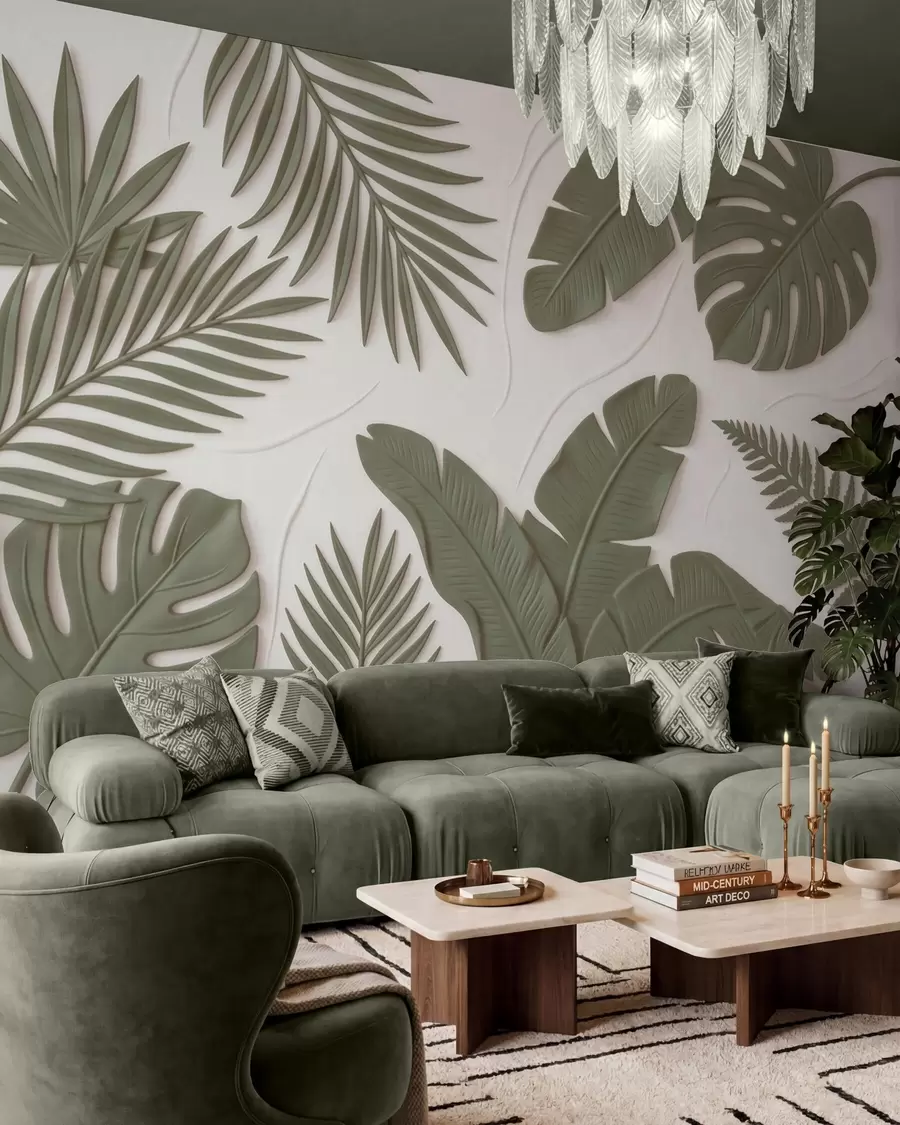 murais de parede Folhas verdes com textura w09995