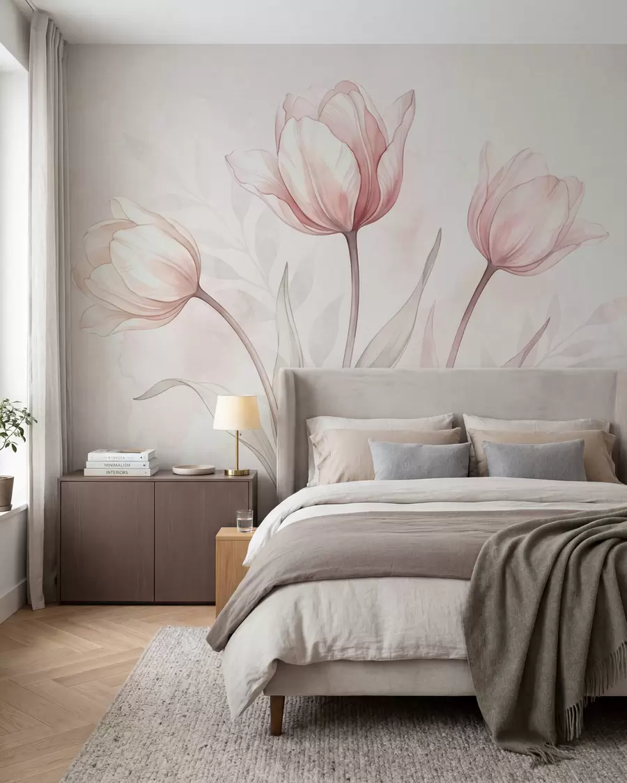 murais de parede Tulipas delicadas em estilo aquarela w10005