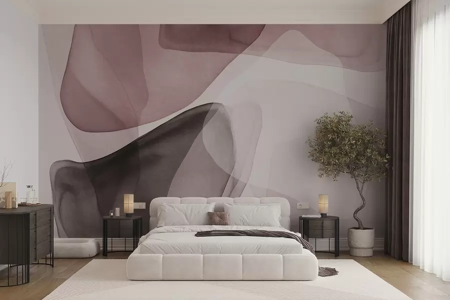 murais de parede Formas abstratas em tons de rosa e castanho-escuro, com efeito de camadas texturadas e translúcidas w10022v1