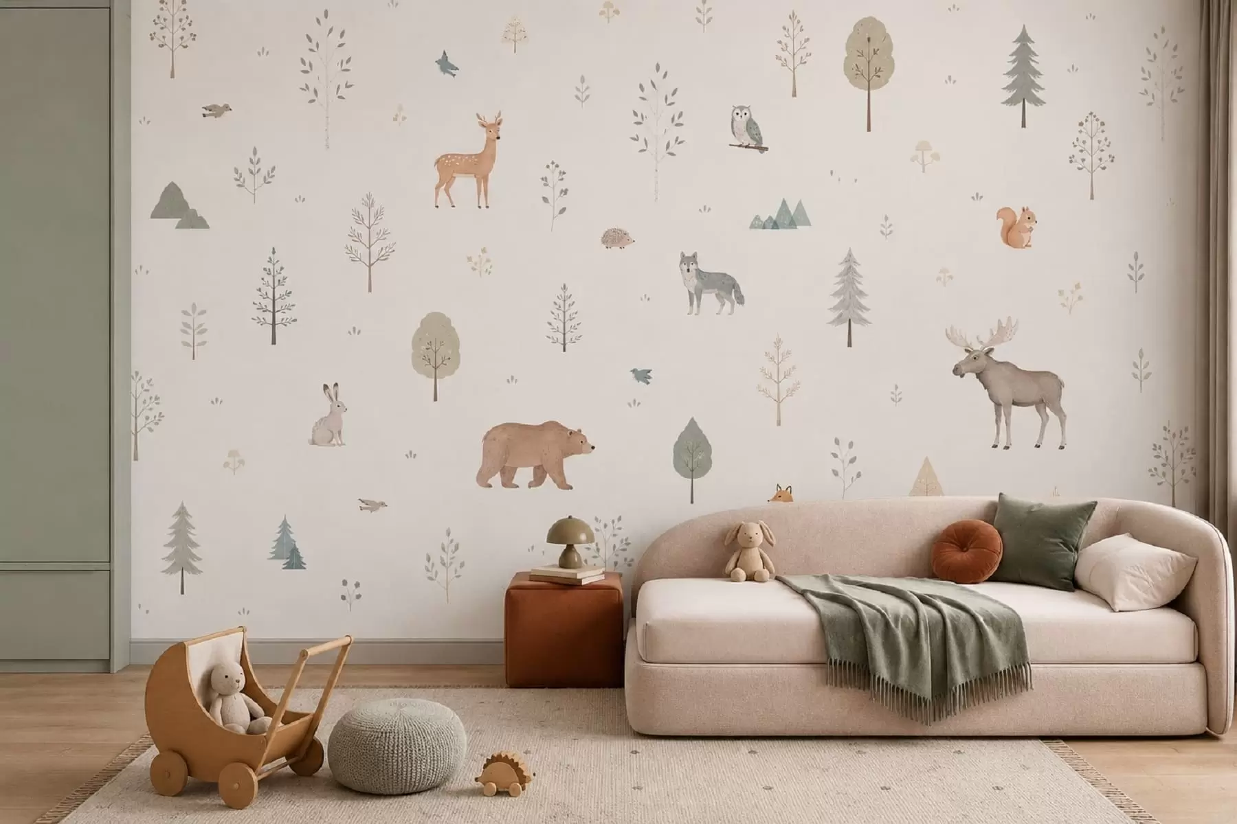 murais de parede Animais da floresta e árvores num fundo claro w05864