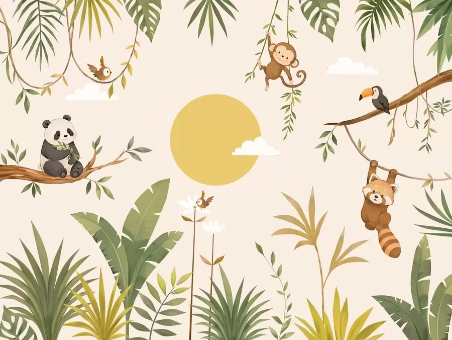 murais de parede Animais tropicais entre a folhagem verdejante w05865