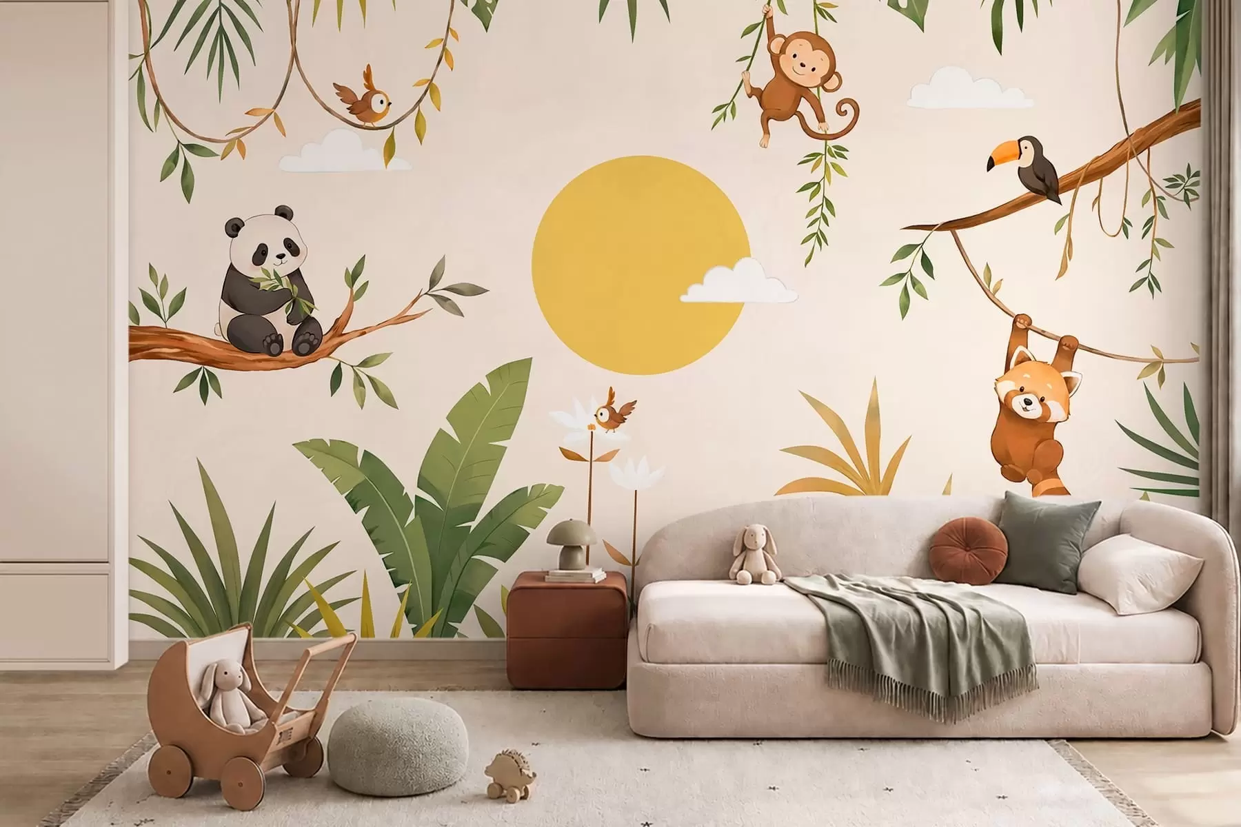 murais de parede Animais tropicais entre a folhagem verdejante w05865